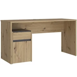 Bureau 140 cm et caisson décor bois chêne et gris foncé mat - ODYSSÉE