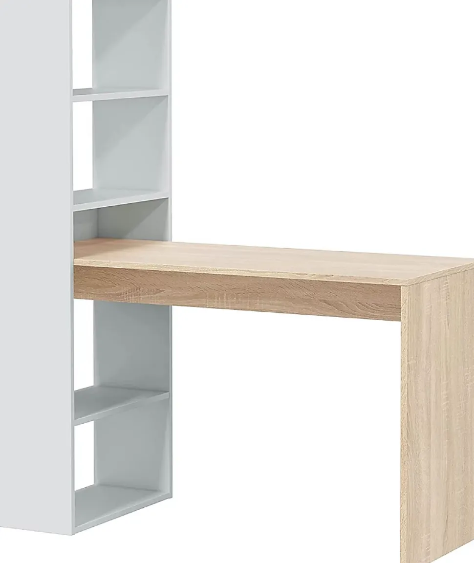 Bureau + étagère intégrée 120 x 144 cm blanc artik-chêne canadian