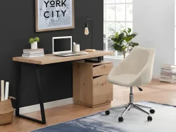 Bureau 1 tiroir et 1 porte - MDF et acier - Coloris : Chêne et noir - GOTAMA
