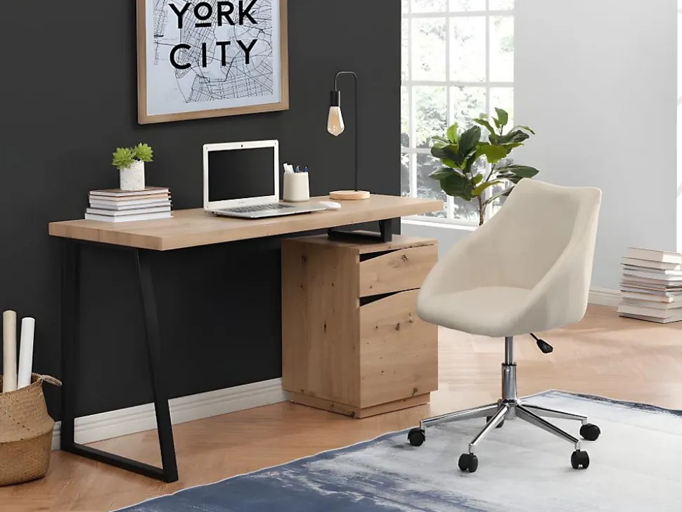 Bureau 1 tiroir et 1 porte - MDF et acier - Coloris : Chêne et noir - GOTAMA