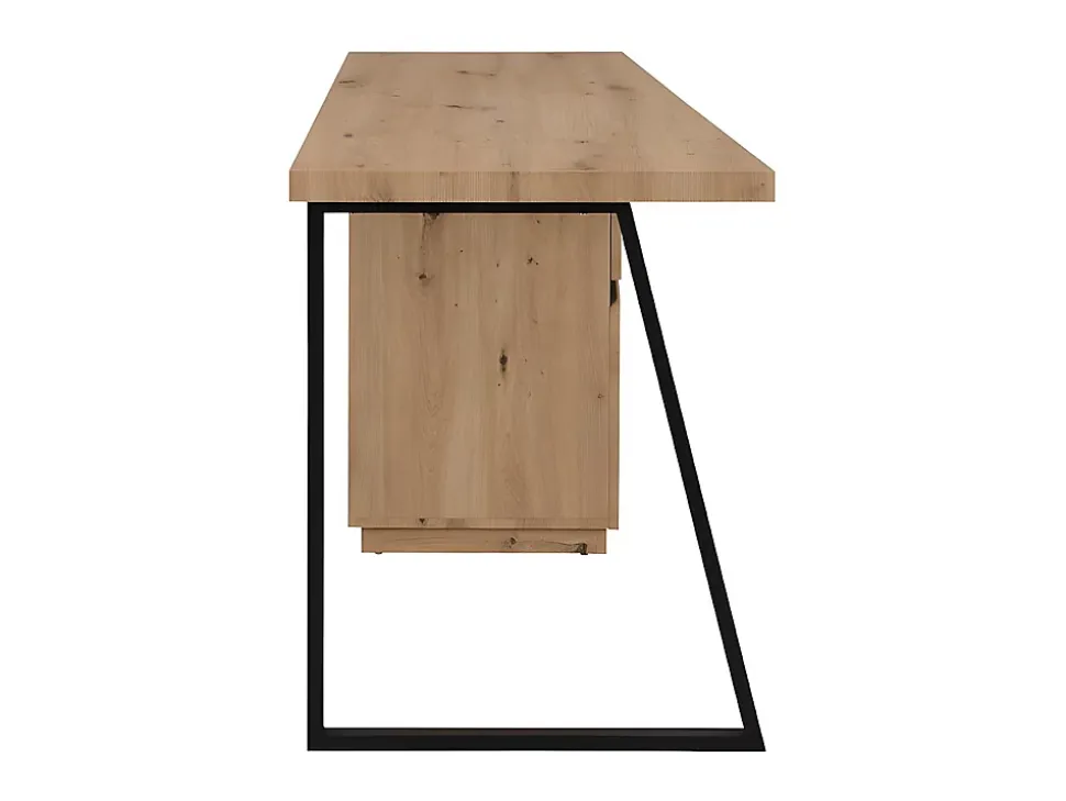 Bureau 1 tiroir et 1 porte - MDF et acier - Coloris : Chêne et noir - GOTAMA