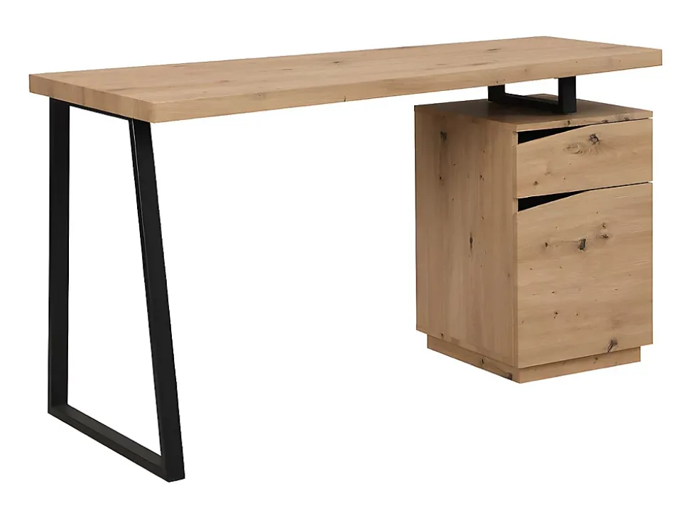 Bureau 1 tiroir et 1 porte - MDF et acier - Coloris : Chêne et noir - GOTAMA