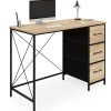 Bureau 3 tiroirs en tissu UTAH bois et noir design industriel