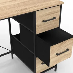 Bureau 3 tiroirs en tissu UTAH bois et noir design industriel