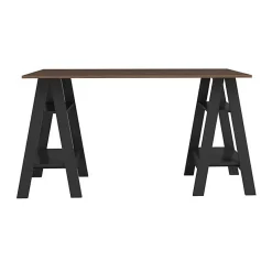 Bureau 2 Tréteaux 4 Niches Noir et Châtaignier L 135 H 75 P 60 cm - L 135 x l 60 x H 75 cm