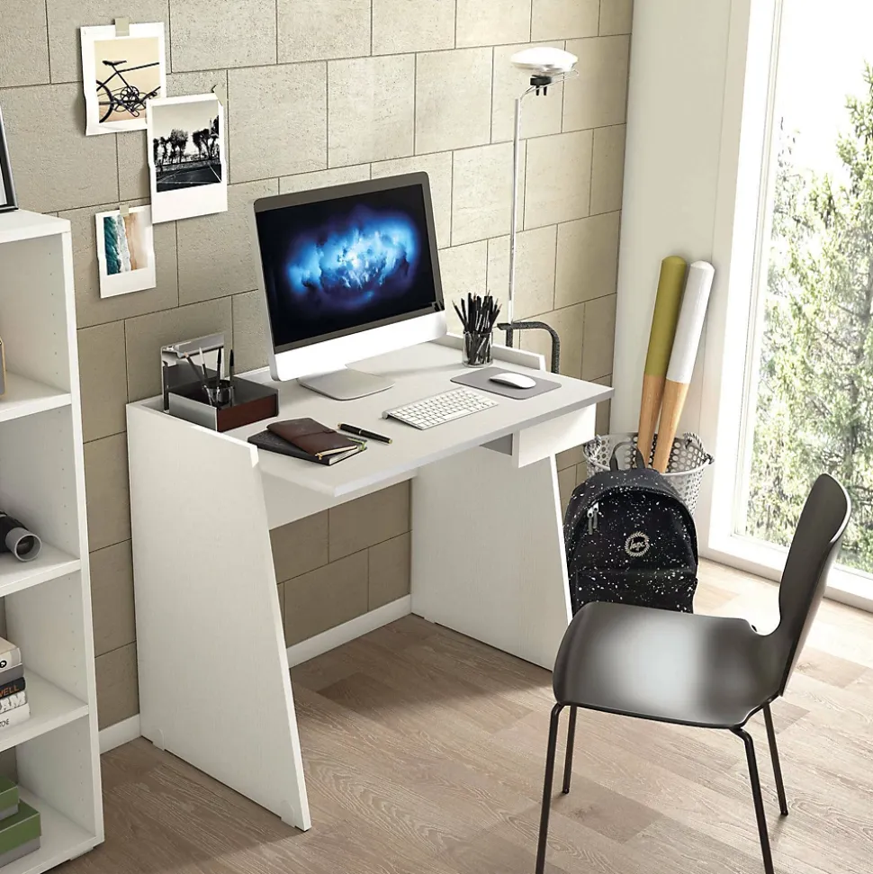 Bureau Abulele, Bureau moderne avec tiroir, Table d'étude ou de bureau, Porte-livre PC, 100% Made in Italy, 90x60h80 cm, Blanc