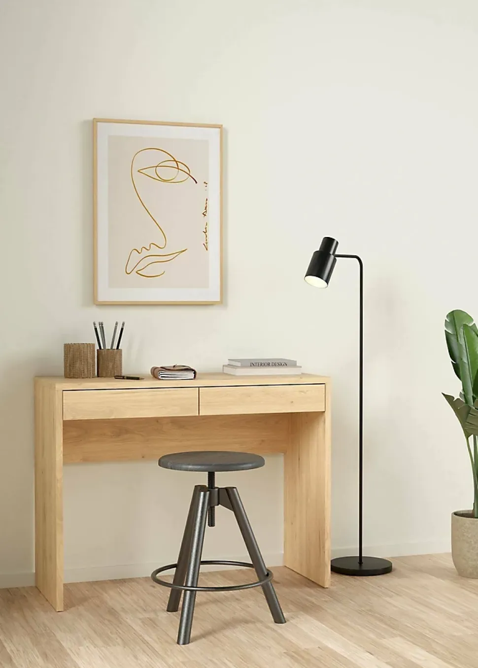 Bureau Acero, Pupitre polyvalent, Table de bureau pour PC, Plan de travail, 100x40 h77 cm, Chêne clair