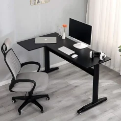 Bureau Acua, Bureau d'angle, Bureau polyvalent, Bureau fixe peu encombrant, 80x140h75 cm, Noir