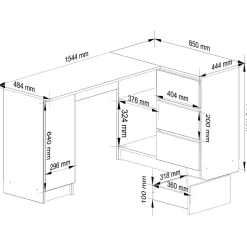 Bureau AKORD d'angle droit B20 Chêne Craft 155 cm 1 porte 3 tiroirs façade Chêne Craft 4 étagères 155x85x77 cm