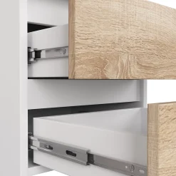 Bureau AKORD d'angle gauche B16 Blanc 124 cm 3 tiroirs façade Chêne Sonoma 2 étagères 124x85x77 cm