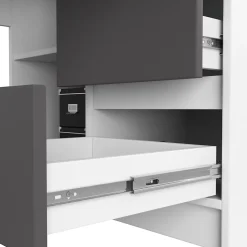 Bureau AKORD d'angle gauche B20 Blanc 155 cm 1 porte 3 tiroirs façade Gris Graphite 4 étagères 155x85x77 cm