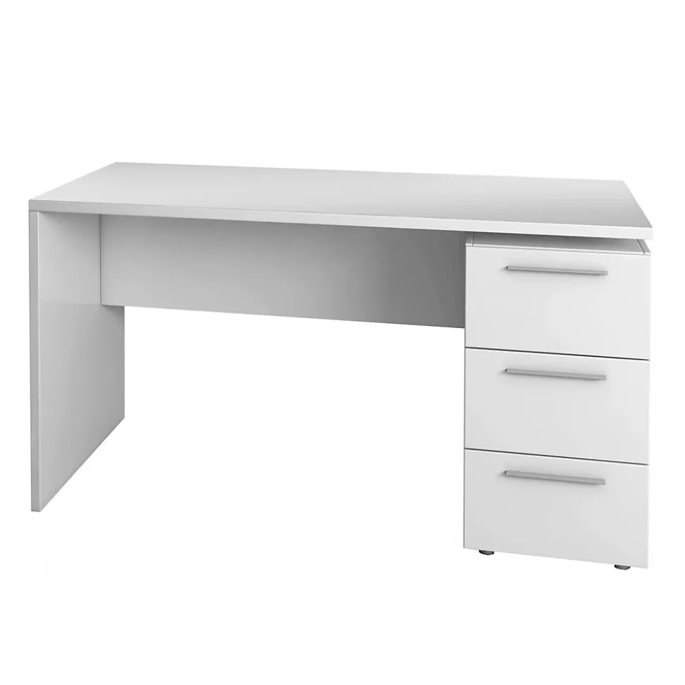Bureau Alimet, Bureau moderne, Table d'étude avec commode avec 2 tiroirs et 1 porte, 138x60h74 cm, Blanc