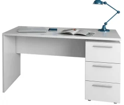 Bureau Alimet, Bureau moderne, Table d'étude avec commode avec 2 tiroirs et 1 porte, 138x60h74 cm, Blanc