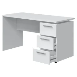 Bureau Alimet, Bureau moderne, Table d'étude avec commode avec 2 tiroirs et 1 porte, 138x60h74 cm, Blanc