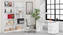 Bureau Alimet, Bureau moderne, Table d'étude avec commode avec 2 tiroirs et 1 porte, 138x60h74 cm, Blanc