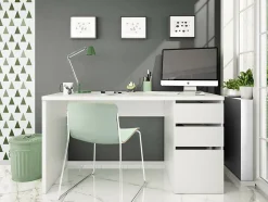 Bureau Alko, Bureau réversible avec 3 tiroirs, Table de bureau multi-positions gain de place, 138x60h74 cm, Blanc