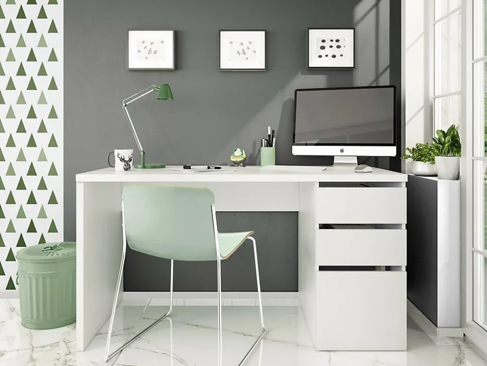 Bureau Alko, Bureau réversible avec 3 tiroirs, Table de bureau multi-positions gain de place, 138x60h74 cm, Blanc
