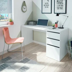 Bureau Alko, Bureau réversible avec 3 tiroirs, Table de bureau multi-positions gain de place, 138x60h74 cm, Blanc