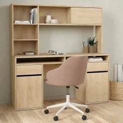 Bureau Ambrenti, Pupitre polyvalent, Table de bureau pour PC, Plan de travail, 149x48 h156 cm, Chêne clair