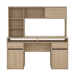 Bureau Ambrenti, Pupitre polyvalent, Table de bureau pour PC, Plan de travail, 149x48 h156 cm, Chêne clair