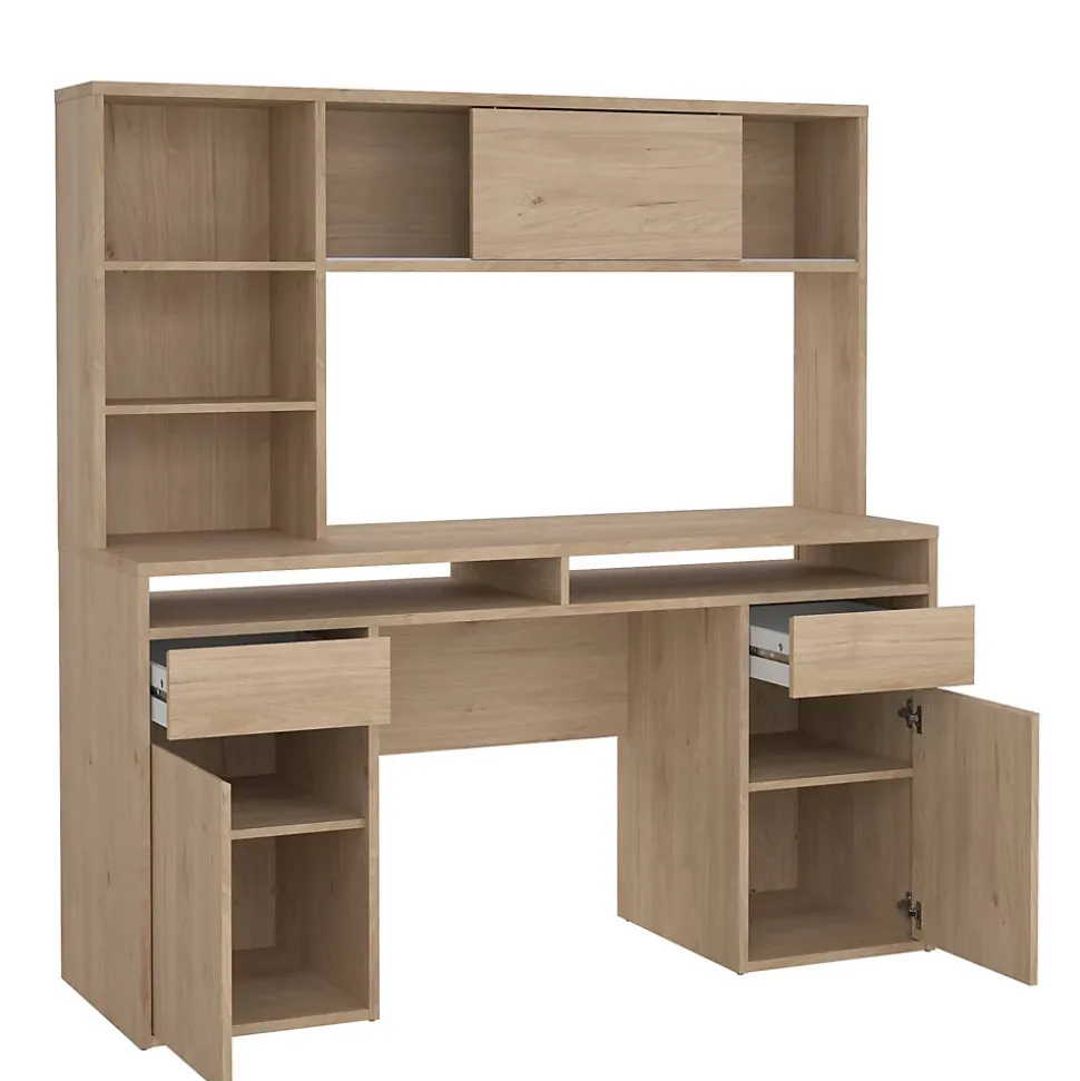 Bureau Ambrenti, Pupitre polyvalent, Table de bureau pour PC, Plan de travail, 149x48 h156 cm, Chêne clair