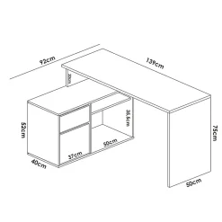 Bureau Andor, Bureau multi-positions pour le bureau ou la chambre, Table d'étude d'angle polyvalente, 139x92h75 cm, Blanc et Chêne