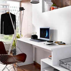 Bureau Andor, Bureau multi-positions pour le bureau ou la chambre, Table d'étude d'angle polyvalente, 139x92h75 cm, Blanc