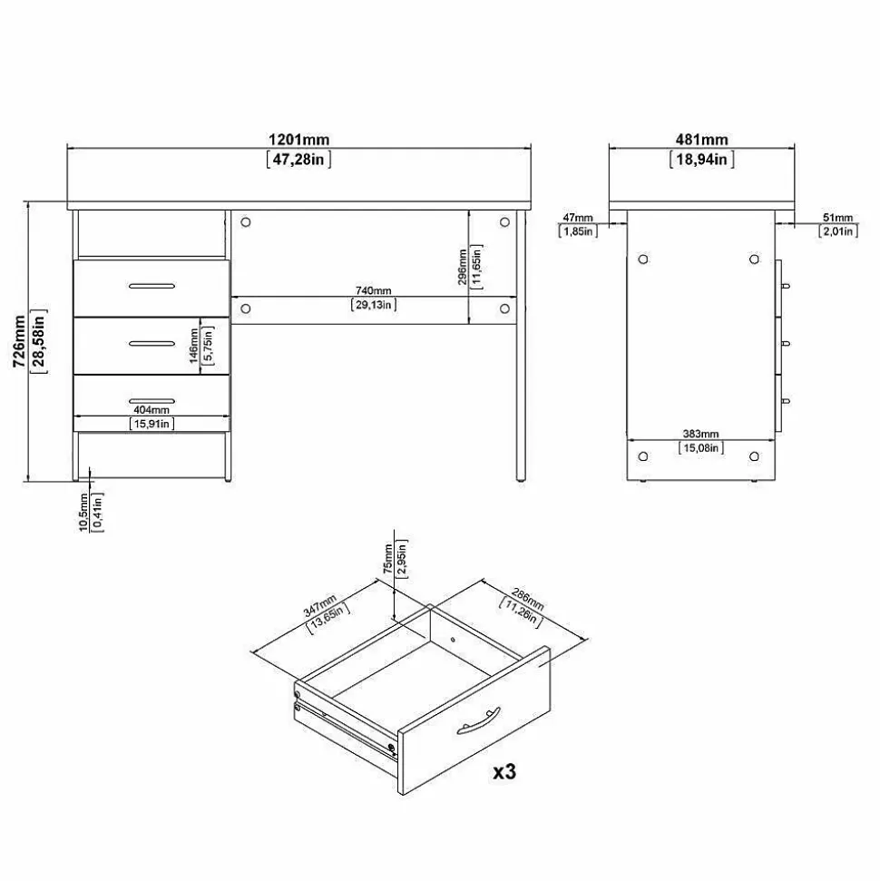 Bureau Andre, Pupitre polyvalent, Table de bureau pour PC, Plan de travail, 120x48 h72 cm, Blanc