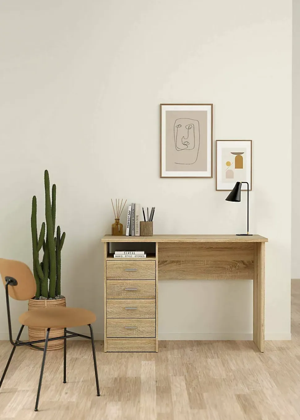Bureau Appollo, Pupitre polyvalent, Table de bureau pour PC, Plan de travail, 110x49 h76 cm, Chêne