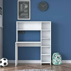 Bureau Arapaho, Pupitre polyvalent, Table de bureau pour PC, Plan de travail, 113x40h142 cm, Blanc