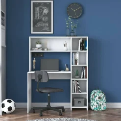 Bureau Arapaho, Pupitre polyvalent, Table de bureau pour PC, Plan de travail, 113x40h142 cm, Blanc
