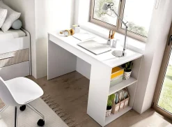 Bureau Arianella, Pupitre polyvalent, Table de bureau pour PC, Plan de travail, 115x50 h74 cm, Blanc