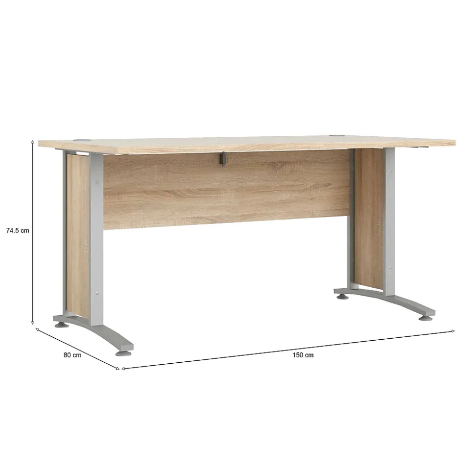 Bureau Ascorbato, Pupitre polyvalent, Table de bureau pour PC, Plan de travail, 150x80 h75 cm, Gris et Chêne