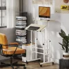 Bureau assis debout inclinable réglable H.70,5-120 cm mobile 2 plateaux métal blanc effet bois clair