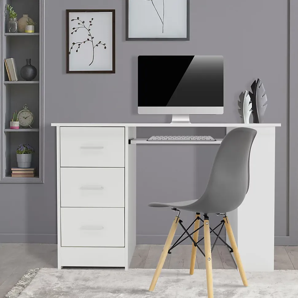Bureau avec 3 étagères de rangement bureau pour PC blanc système 2 en 1 moderne