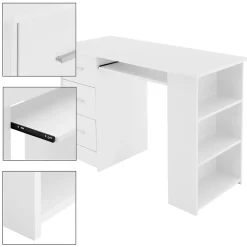 Bureau avec 3 étagères de rangement bureau pour PC blanc système 2 en 1 moderne