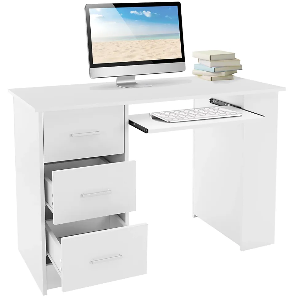 Bureau avec 3 étagères de rangement bureau pour PC blanc système 2 en 1 moderne