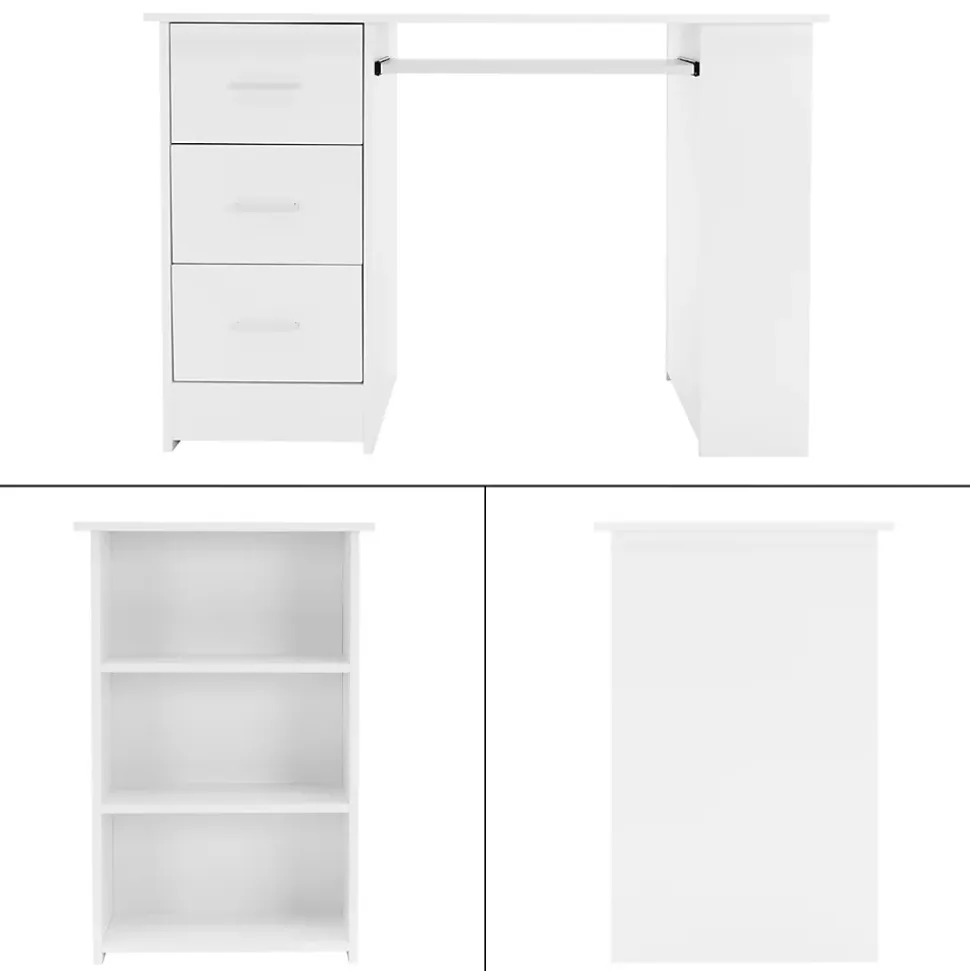Bureau avec 3 étagères de rangement bureau pour PC blanc système 2 en 1 moderne