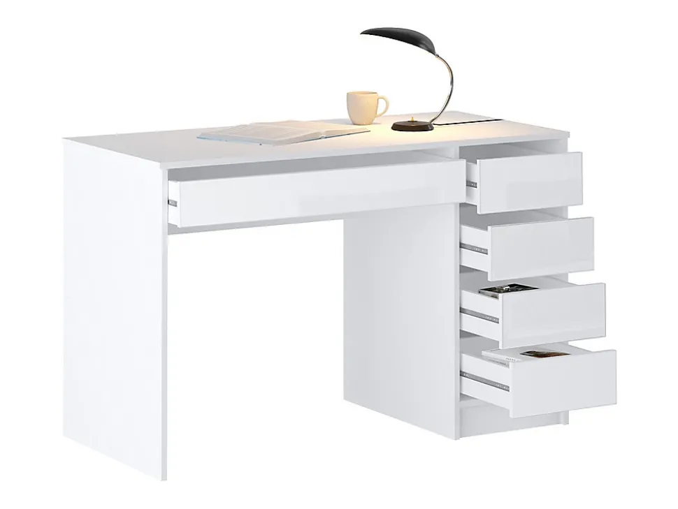 Bureau avec 5 tiroirs - Blanc brillant - JENEMI