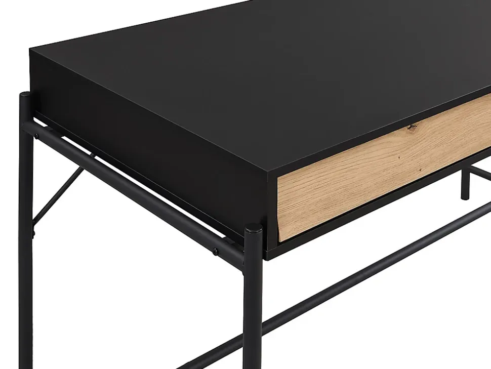 Bureau avec 2 tiroirs - MDF et métal - Noir et naturel - VUORIA