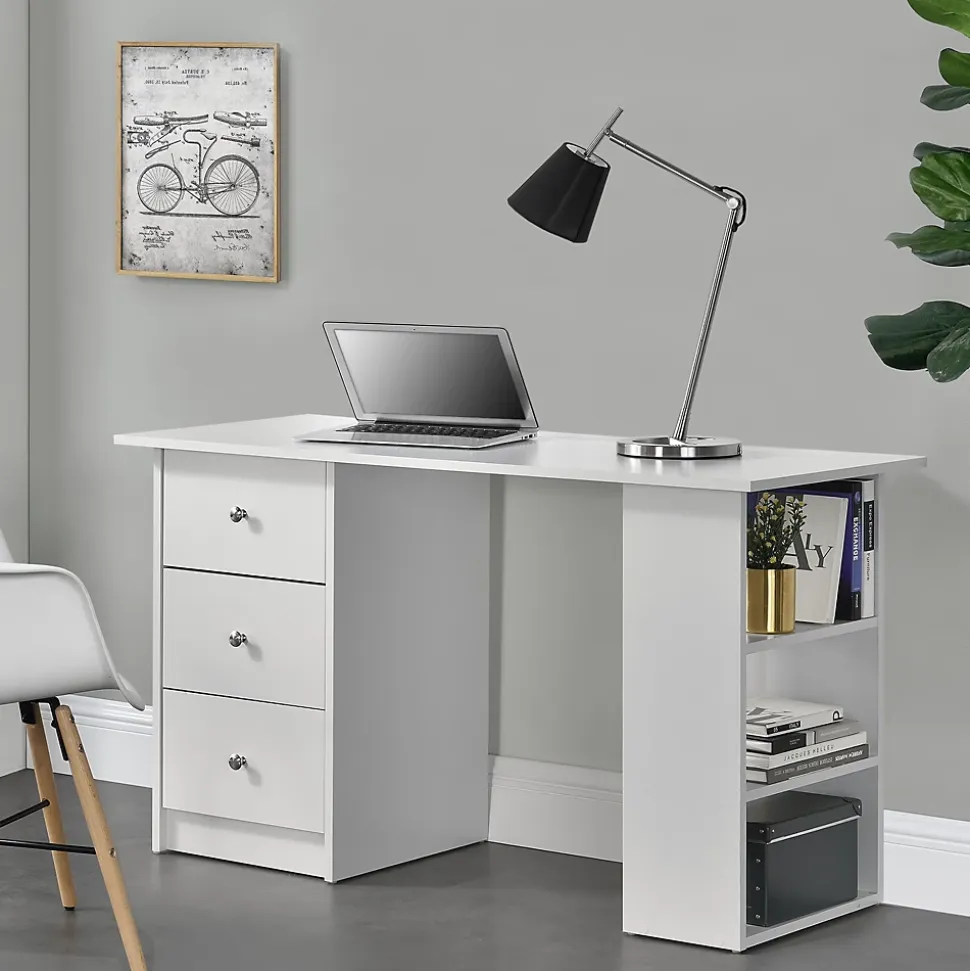 Bureau avec 3 tiroirs Lemberg 120 x 49 x 72 cm blanc en.casa
