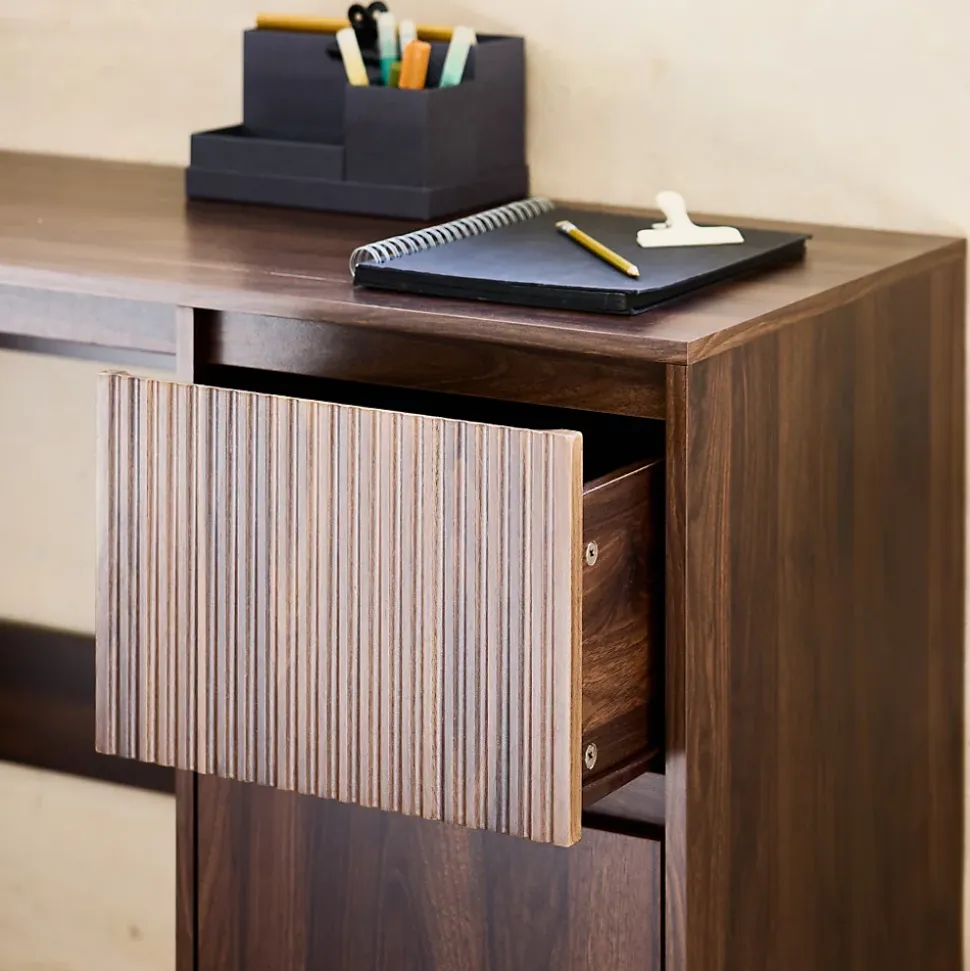 Bureau avec 2 tiroirs noyer LINEAR L 120 x P 48 x H 75cm