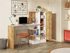Bureau avec armoire de rangements - Coloris : Naturel et blanc - MILARIA
