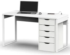 Bureau avec commode de rangement coloris blanc