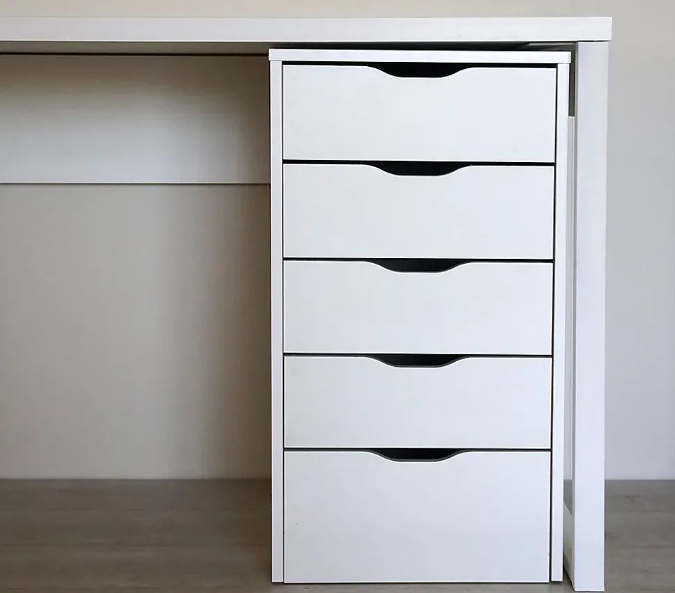 Bureau avec commode de rangement coloris blanc