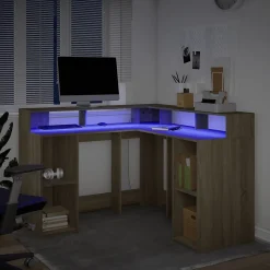 Bureau avec lumières LED chêne sonoma bois d'ingénierie vidaXL