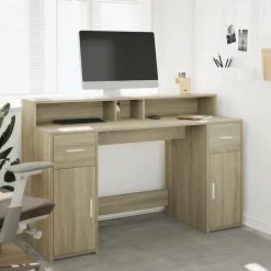 Bureau avec lumières LED chêne sonoma bois d'ingénierie vidaXL