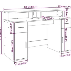 Bureau avec lumières LED chêne sonoma bois d'ingénierie vidaXL