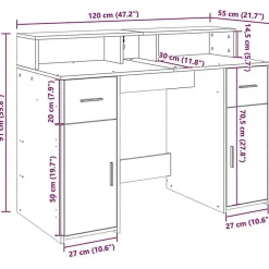 Bureau avec lumières LED chêne sonoma bois d'ingénierie vidaXL