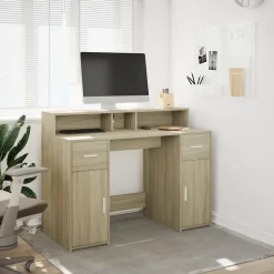 Bureau avec lumières LED chêne sonoma bois d'ingénierie vidaXL